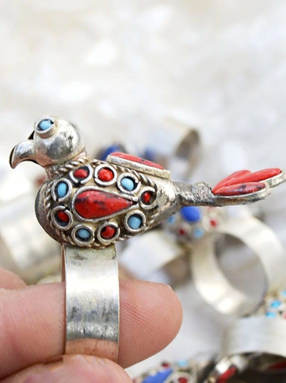 Vintage Silver Bird Ring Large Colorful Ring Mens Womans - Etsy