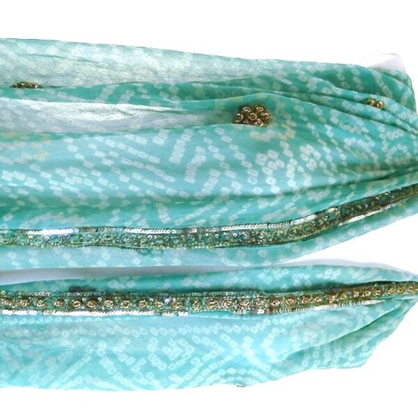 Aqua Silk Scarf, Tie Dye Scarf, Blue Bandana, Indian Silk, Vintage Sari Scarves, Indian Wedding Shawl, Hippie Veil, Bollywood