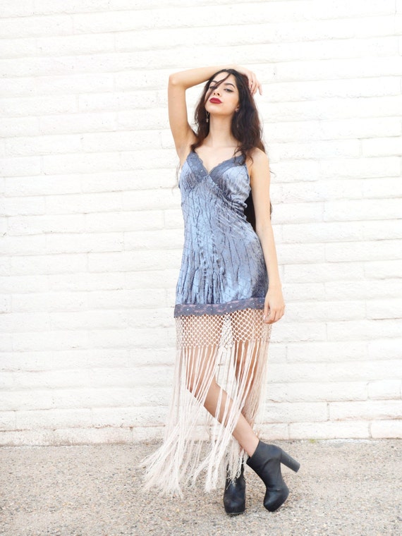 Fringe Mini Dress Blue Velvet Dress V ...