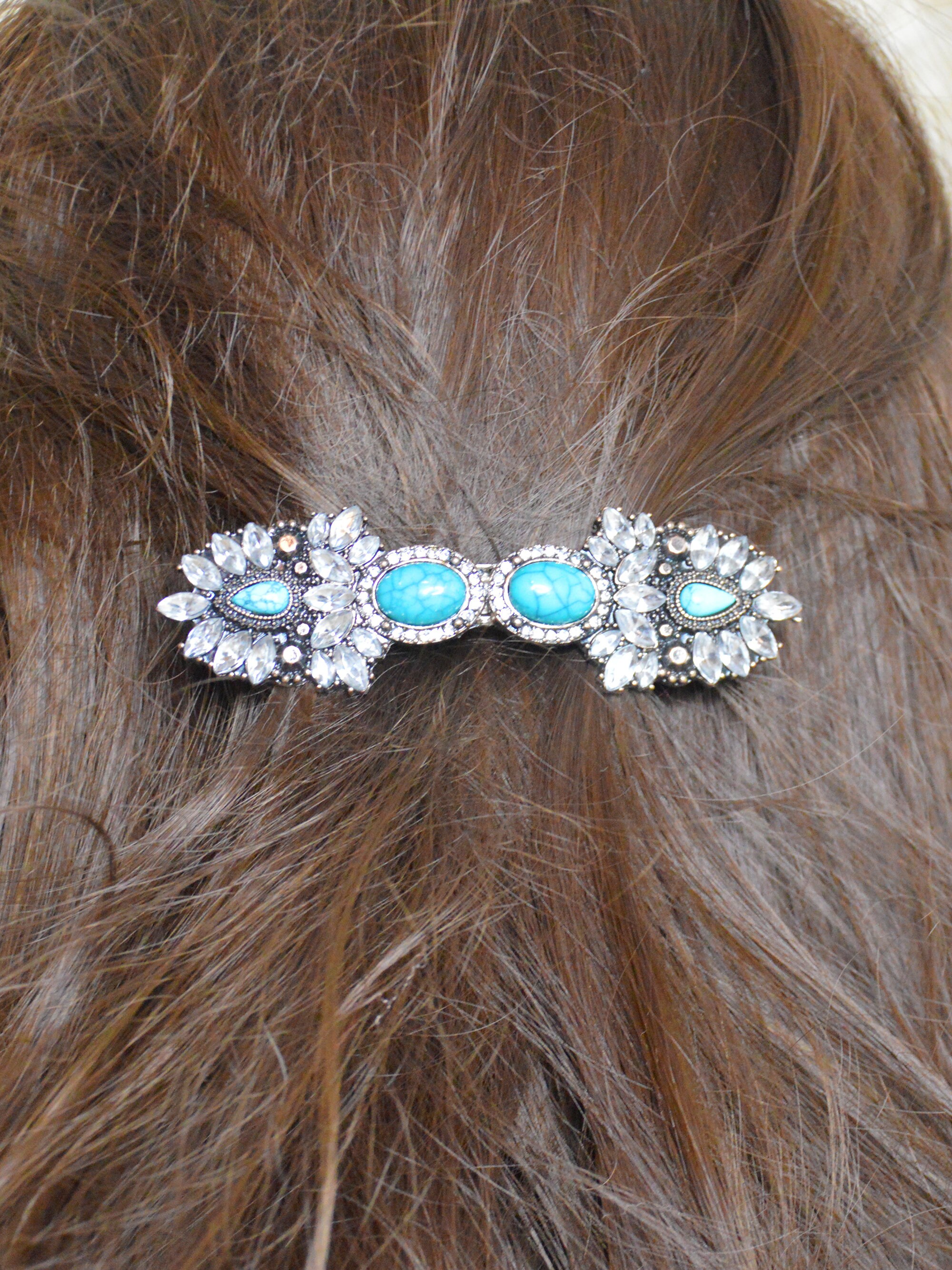 Turquoise barrette rhinestone hair clip southwestern bridal Etsy