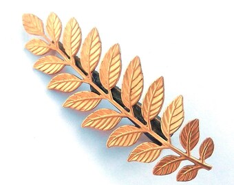 gold leaf barrette, branch hair clip, alligator hair clip, brass hair clip, brass barrette, metal barrette, greek goddess barrette