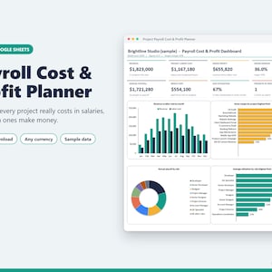Modèle de budget de projet Excel/Google Sheets, calculateur de coûts de paie d'agence, outil de suivi des marges bénéficiaires et de l'utilisation des équipes, planificateur de ressources