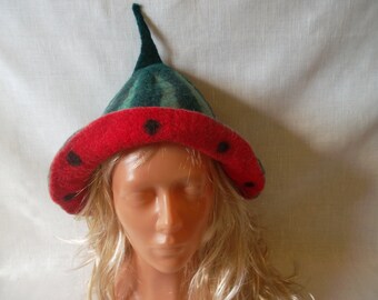 Sauna Hat, Water Melon, Handmade. Womens Sauna Hat. Felted Bath Cap. Wool Sauna Hat.
