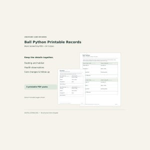 Ball Python Printable Care Records – Feeding, Habitat & Health Logs, PDF, 3 Styles
