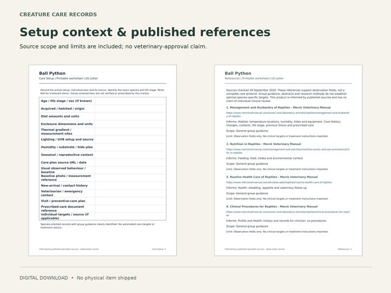 Bundle för vård av kungspyton – Excel-kalkylblad och utskrivbar PDF, 3 stilar bild 5