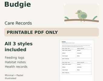 Budgie Care Log Printable — Feeding, Habitat & Health