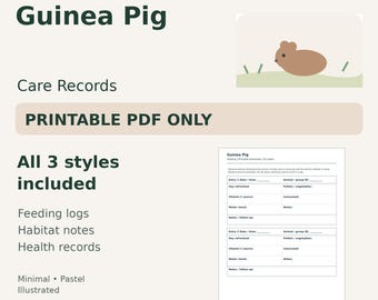 Guinea Pig Care Log Printable — Feeding, Habitat & Health
