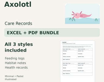 Axolotl Care Tracker — Excel Spreadsheet & Printable PDF