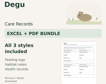 Degu Care Tracker — Excel Spreadsheet & Printable PDF
