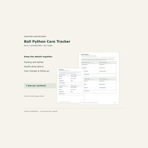 Ball Python Care Tracker Bundle – Excel Spreadsheet & Printable PDF, 3 Styles