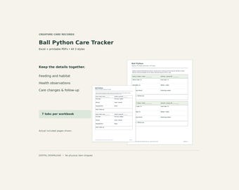Ball Python Care Tracker Bundle – Excel Spreadsheet & Printable PDF, 3 Styles