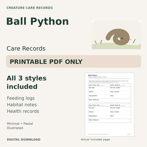Ball Python Care Log Printable — Feeding, Habitat & Health