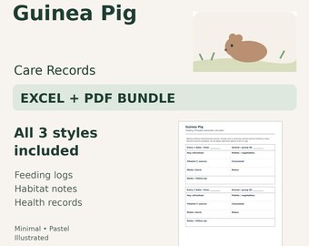Guinea Pig Care Tracker — Excel Spreadsheet & Printable PDF