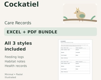 Cockatiel Care Tracker — Excel Spreadsheet & Printable PDF