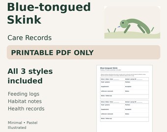 Blue-tongued Skink Care Log Printable — Feeding, Habitat & Health
