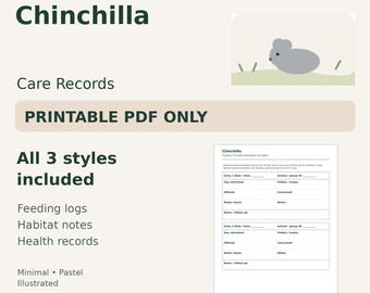 Chinchilla Care Log Printable — Feeding, Habitat & Health
