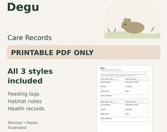 Degu Care Log Printable — Feeding, Habitat & Health