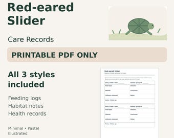 Red-eared Slider Care Log Printable — Feeding, Habitat & Health