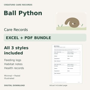 Ball Python Care Tracker — Excel Spreadsheet & Printable PDF