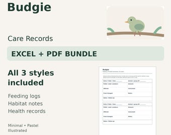 Budgie Care Tracker — Excel Spreadsheet & Printable PDF