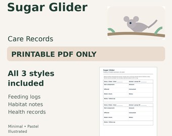 Sugar Glider Care Log Printable — Feeding, Habitat & Health