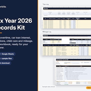 2026 Tax Records Kit: Tips, Overtime, Mileage, Donations (Excel/Google Sheets)