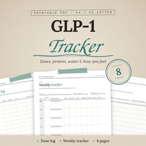 GLP-1 Tracker Printable, Weekly Dose Log, Protein and Water Tracker, Meal and Symptom Journal, PDF