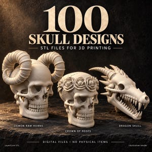 100 STL-designer av dödskalle: Gotiska, drak-, horn- och djurskallar för 3D-utskrift