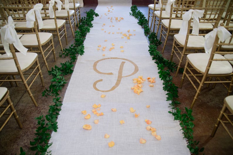 Custom White Burlap Aisle Runner With Monogram and Nonslip Etsy