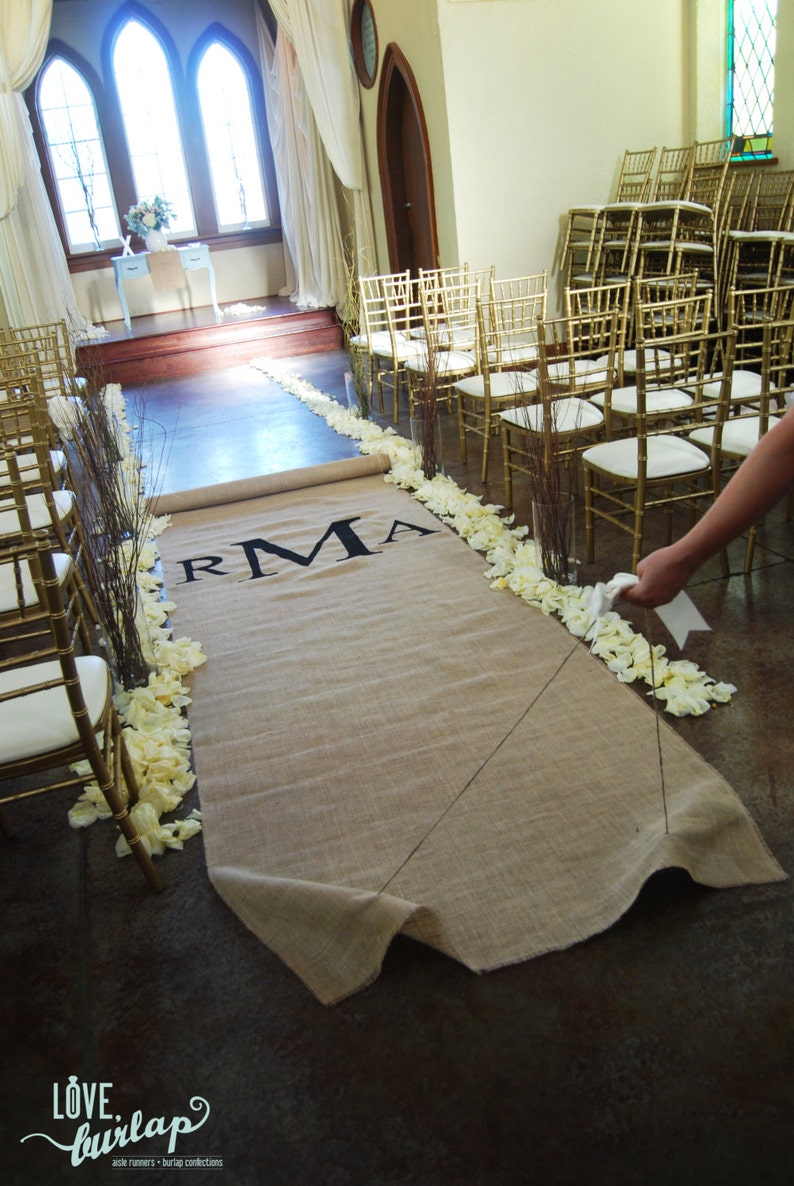Custom Burlap Aisle Runner With Monogram and Nonslip Backing Etsy