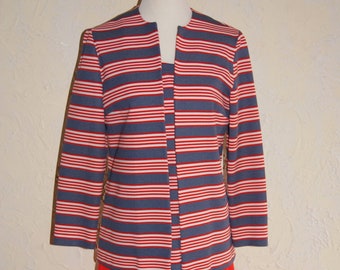 Collectible 1970s Look Handmade Three Piece Ladies Red White And Blue Suit With Jacket Sleeveless Shirt And Skirt Mary Tyler Moore Look