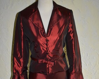 Vintage Circa 1980s ALYCE DESIGNS Two Piece Burgundy Skirt Suit Polished Cotton Look Size 6