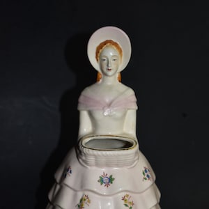 Vintage Circa 1950s Figural Countryside Maiden Lady Vase Or Planter With Basket And Floral Skirt Motif Made In Japan Patent #79479