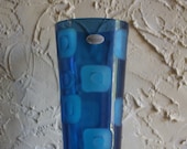 Collectible Fenton International BLUE ODYSSEY COLLECTION Vase With Original Labels Deco Circles Pattern