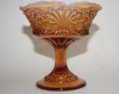 Vintage 1980s Fenton Amber Opalescent Compote TOKYO PATTERN With Embossed Mark