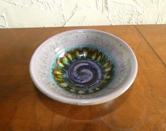 Two Collectible Redware Miles 02 Pottery Art Studio Blue And Gray Drip glaze Bowls