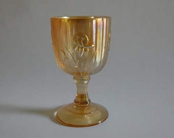 Vintage 1928 To 1932 Iris And Herringbone Wine Goblet Jeanette Glass Co Iridescent Marigold