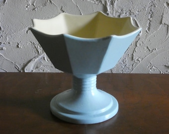 1940s Hull Ceramic Planter Or Candy Dish Mold 156 Pastel Blue With Yellow Interior