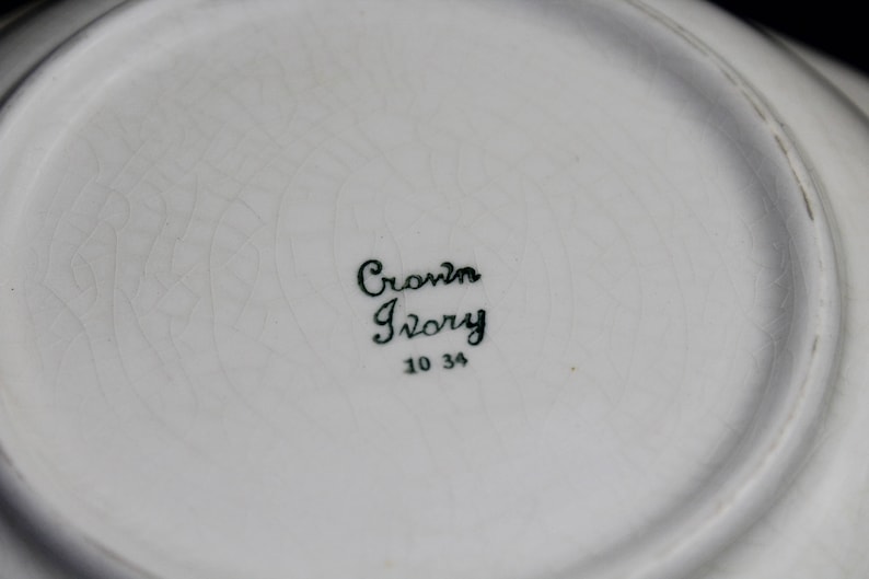 Vintage 1930s CROWN IVORY Serving Bowl Vegetable Bowl Cream With Silver Flowers And Trim