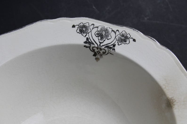 Vintage 1930s CROWN IVORY Serving Bowl Vegetable Bowl Cream With Silver Flowers And Trim