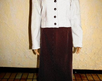 Vintage Bogart Of Texas Ladies Suit White And Brown Jacket Skirt And Enamel Pin