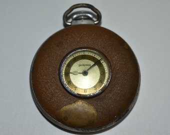 Vintage 1940s Ingraham Pocket Watch: Brown Enamel Half Hunter