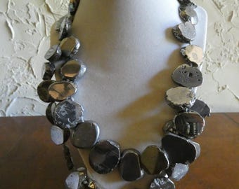 Vintage 1990s To 2000s LUCAS LAMETH Sterling Silver Necklace Slabs Or Discs Brutalist Style