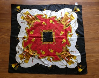 Collectible Accessory Street Scarf EQUESTRIAN SADDLE Pattern Red Black Tan And White Square Polyester