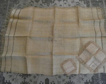 Vintage 1960s To 1960s Light Tan Or Cream ABASA Tablecloth Napkins And Coasters Textiles