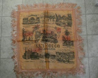 Vintage Satin 1940s To 1950s Mid Century San Diego California Souvenir Pillowcase Salmon Color
