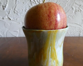 Collectible Green And White Marble Style Poured Paint Technique Small Glass Vase Or Tumbler
