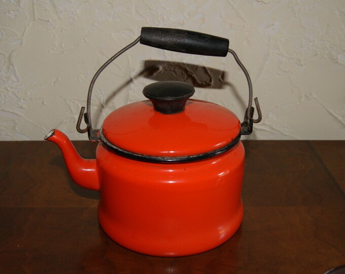 Vintage Orange Enamelware Graniteware Teakettle or Teapot Etsy