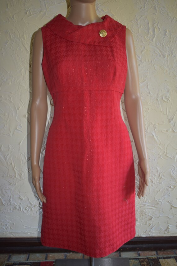 LIZ CLAIBORNE Red Houndstooth Sleeveless Dress - … - image 2