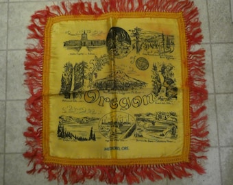 Vintage Satin 1940s To 1950s Mid Century Medford Oregon Souvenir Pillowcase Red And Yellow